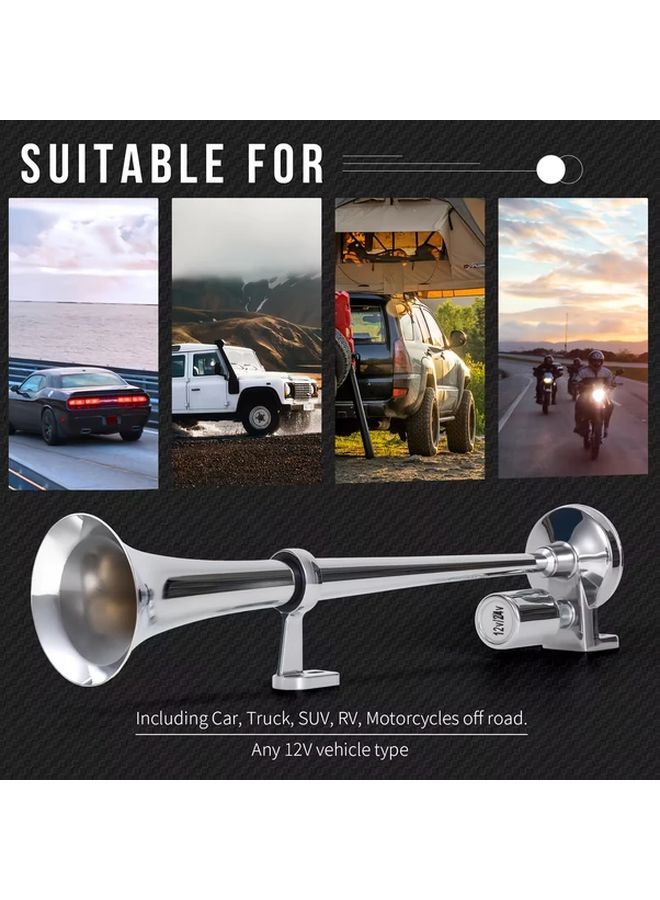 Single Tube Silver 12V Universal Electric Air Horn Kit 120dB For Car Truck - Image 1